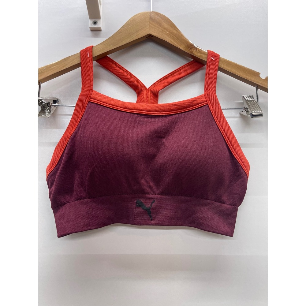 Puma Womens Seamless Sports Bra Burgundy Orange Racerback Size S 74751-0925